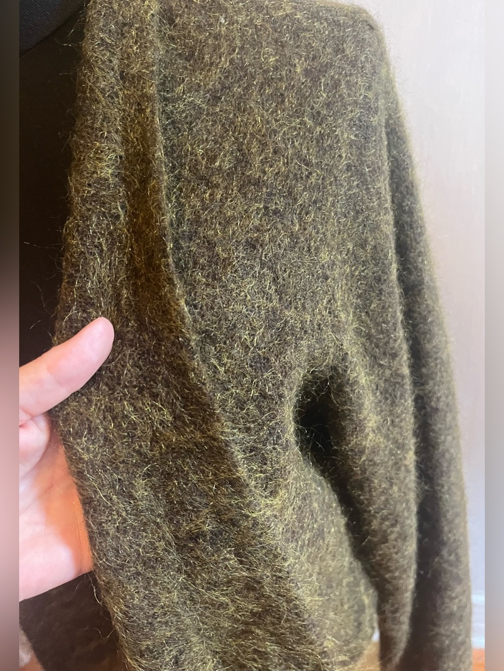 Eileen Fisher Mohair Plush Melange Cardigan Open Front Olive Green Size XL - Picture 6 of 12